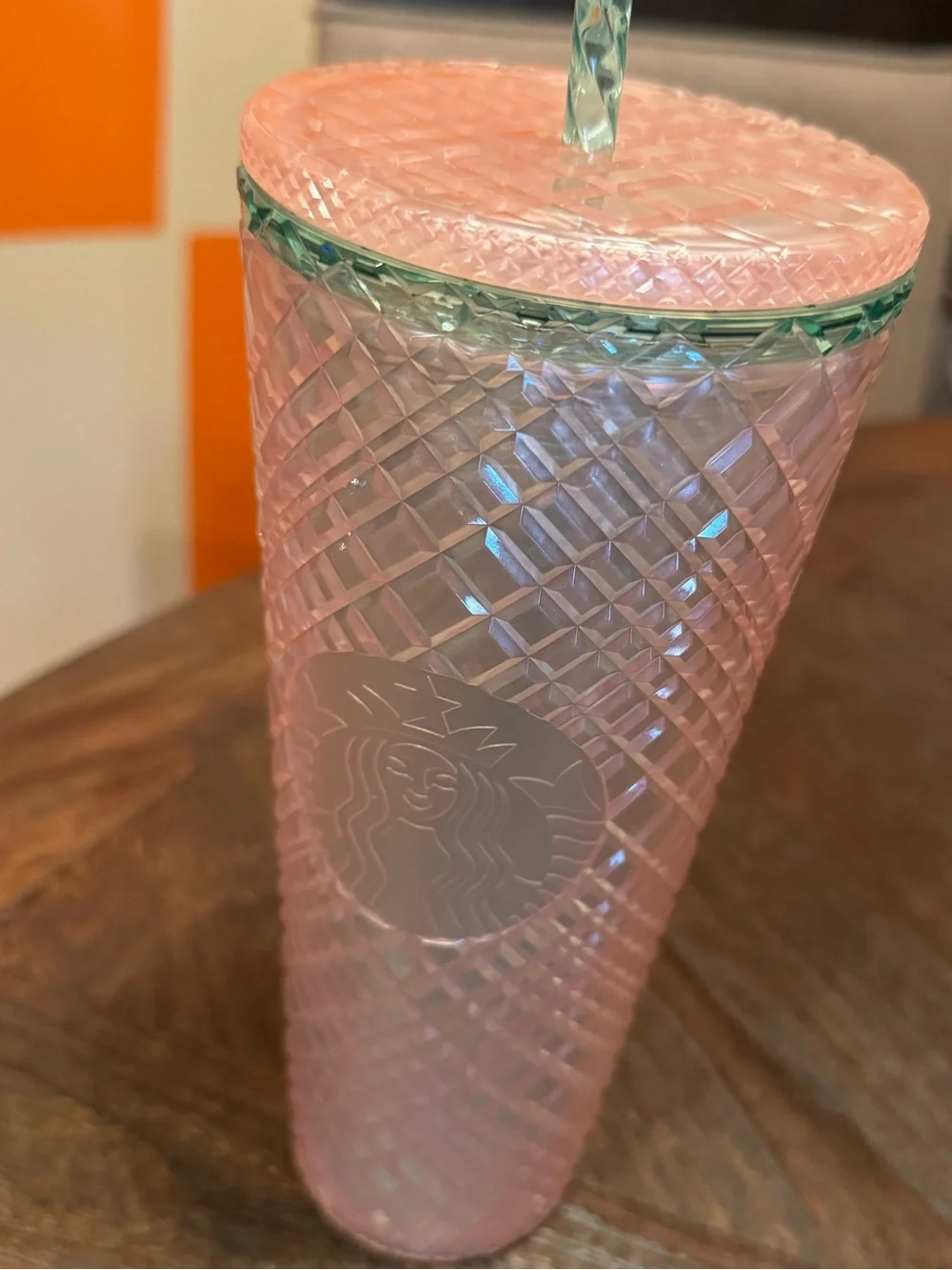 Starbucks Pink and Green Textured Reusable Tumbler with Mint Accent